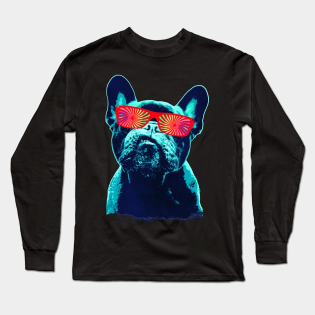 French bulldog 80s style neon Long Sleeve T-Shirt by Collagedream